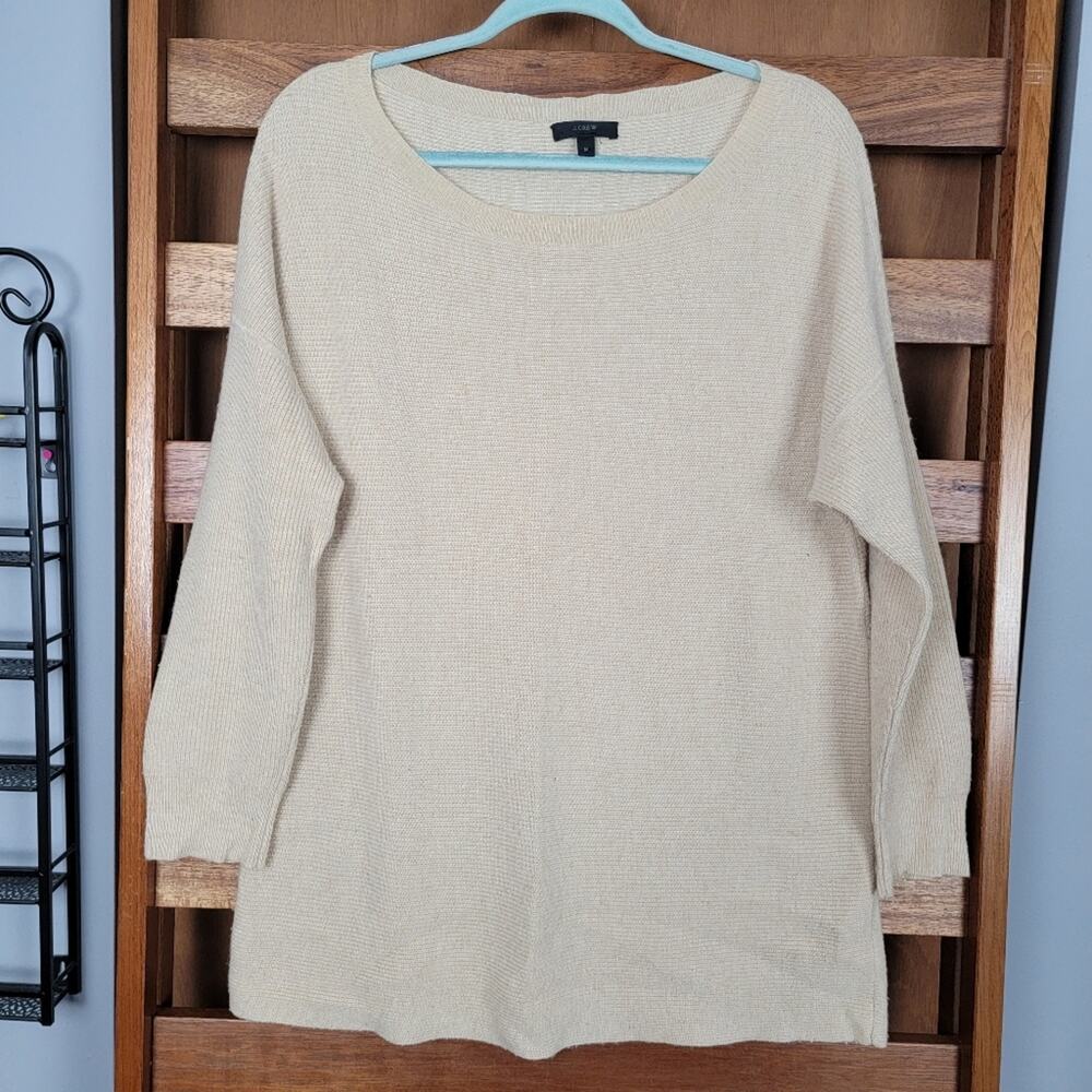 J. Crew Light Tan Wool Blend Knit Crewneck Sweater, Sz M